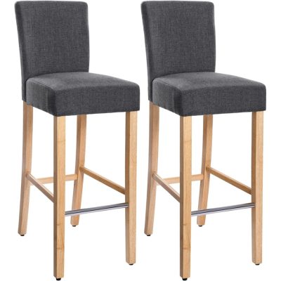 Bárszék 2 db-os készlet, kárpitozott bárszék háttámlával, sötétszürke