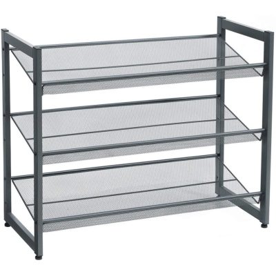 3 szintes fém hálós cipőtartó, cipőpolc, szürke