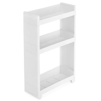 Gördülő kocsi, 3 polcos keskeny tároló, 17 cm széles, fehér