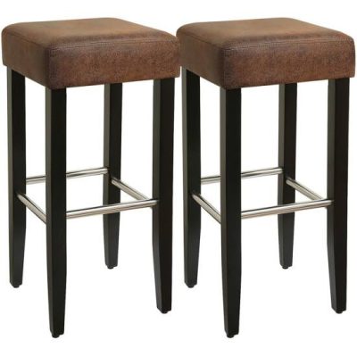 Bárszékek háttámla nélkül 2 db-os szett, műbőr, barna