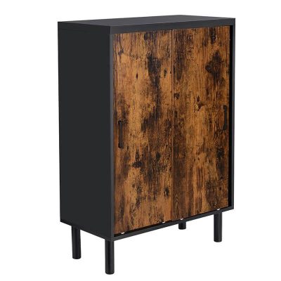 Cipőszekrény, cipőtartó tolóajtóval, 70x100x35 cm, rusztikus barna és fekete