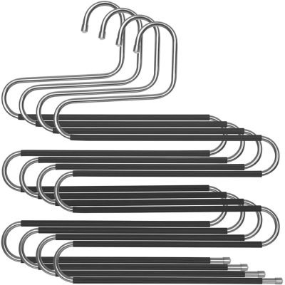 Nadrágakasztók 4 db-os csomag, helytakarékos 5 szintes fém vállfa, ezüst és fekete