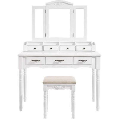 Fésülködő asztal székkel, fehér