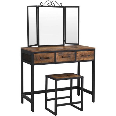 Vintage fésülködő asztal három tükörrel, pipereasztal és pad szett