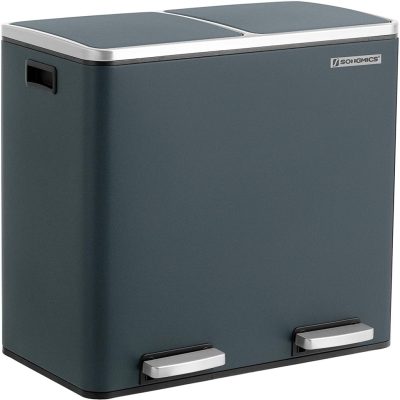 Hulladékgyűjtő, dupla szemetes, 2 x 24 literes füstszürke