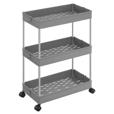 Kerekes tárolókocsi, 3 szintes konyhai kocsi, 40 x 60 x 22 cm, szürke