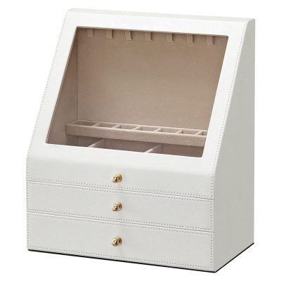 Ékszertartó, 3 rétegű ékszerdoboz, ferde üvegablak, 2 fiók