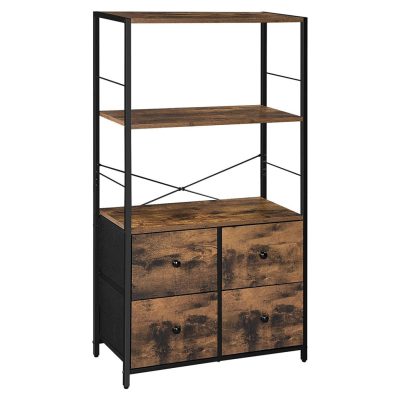 Tárolószekrény, tároló szövetfiókokkal és polcokkal, barna és fekete