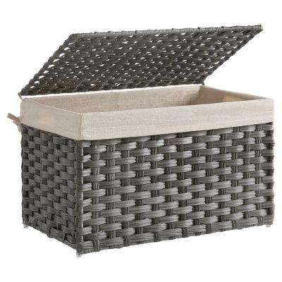 Rattan stílusú tárolódoboz, tároló kosár, 65 literes, szürke
