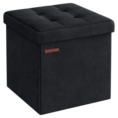 Bársony tárolópad, összecsukható tárolódoboz, fekete, 38 x 38 x 38 cm