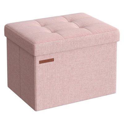 Tároló puff, összecsukható vászon tárolódoboz, pasztell rózsaszín, 31 x 41 x 31 cm