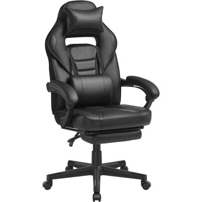 Állítható magasságú irodai szék, kihúzható lábtartóval, fekete