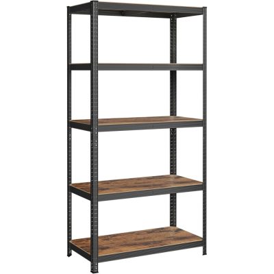 Állítható tárolópolcok, 60 x 120 x 200 cm, max. 750 kg teherbírás (150 kg polconként), fekete és rusztikus barna
