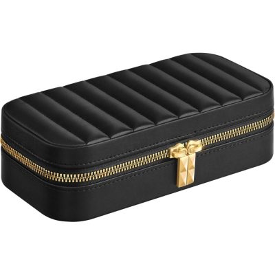 Utazó ékszerdoboz, kis ékszertartó rendszerező tükörrel, fekete