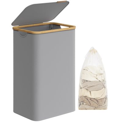 Szennyeskosár fedéllel, 90 l-es szennyestartó, 42 x 32 x 70,5 cm, szürke