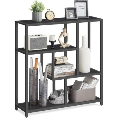 Könyvespolc 4 polccal, állópolc 100 x 103 x 30 cm, fekete