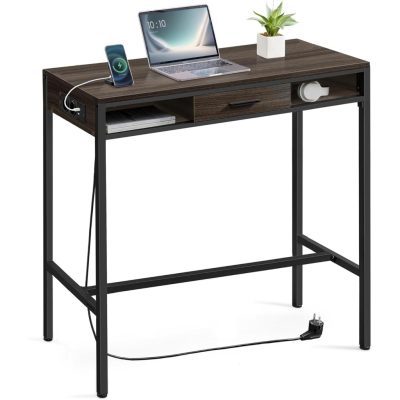 Bárasztal, magas konzolasztal töltőállomással és szövet fiókkal, barna