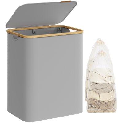 szennyeskosár fedéllel 130l, 2 rekeszes nagyméretű szennyes tartó, szürke