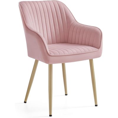 Étkezőszék bársony, kárpitozott konyhai szék karfával, pasztell rózsaszín