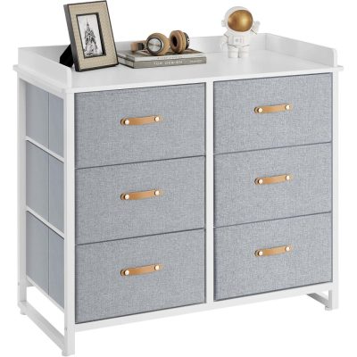 Gyerek komód 6 fiókkal, tárolószekrény gyerekszobába 44 x 46,5 x 23 cm szürke
