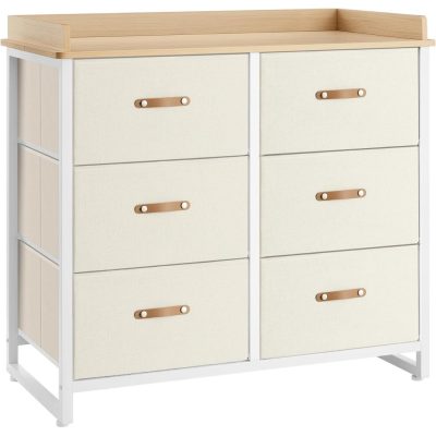 Gyerek szobai komód 6 fiókkal, vízálló pelenkázó asztal, 44 x 46,5 x 23 cm bézs