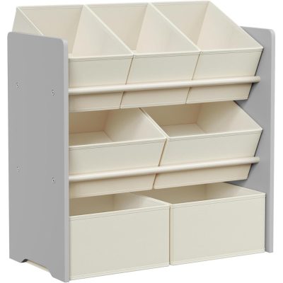 Gyerekszoba polc, játéktároló 7 textil tárolódobozzal 29,5 x 62,5 x 60 cm, galamb szürke