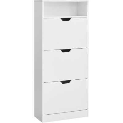 Cipős szekrény 3 csuklós ajtóval, cipőtartó, 24 x 60 x 139 cm, felhőfehér