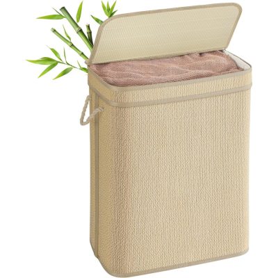 Szennyestartó kosár, mosókosár, 90 l-es bambusz ruhatartó