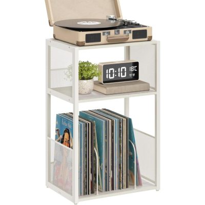 Lemezjátszó állvány, 3 szintes oldalasztal 30x43x69 cm, antik fehér