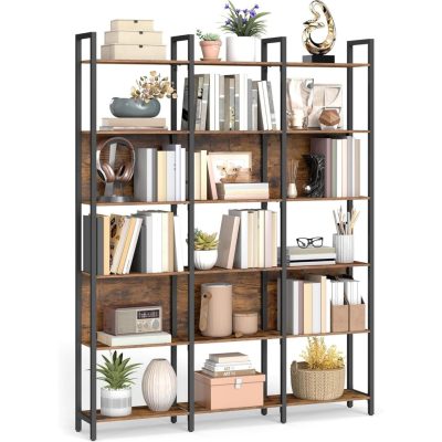 VASAGLE könyvespolc, állópolc 6 nyitott polcszinttel 24x128x187,1 cm, vintage barna–tintafekete