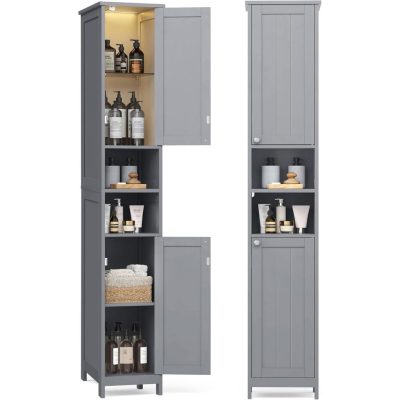 VASAGLE fürdőszobaszekrény világítással 30x30x170 cm, szürke