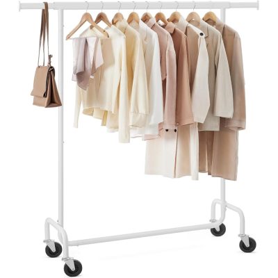 SONGMICS gurulós ruhatartó állvány, kihúzható ruharúd, max. 130 kg terhelhetőség, matt fehér