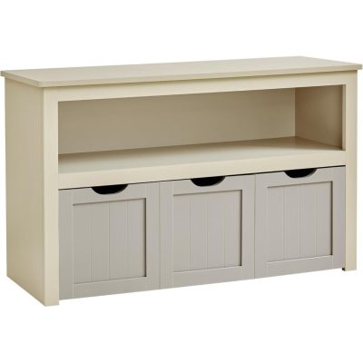 Játéktároló polc, fiókos tároló 3 gurulós tárolódobozzal, 30 x 102 x 60 cm, homokbézs