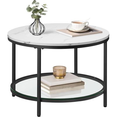 Dohányzóasztal üveg asztallappal és nagy tárolóhellyel, márványfehér és tintafekete