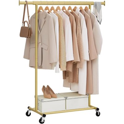 Gurulós ruhatartó állvány, nagy teherbírású 100 kg, 45 x (92–132) x 161,5 cm, világos arany