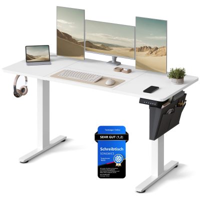 Állítható magasságú elektromos íróasztal, 4 memória, fehér