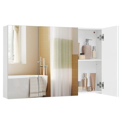 Fali szekrény tükörrel, 3 ajtós fürdőszobai tárolóegység, modern, fehér