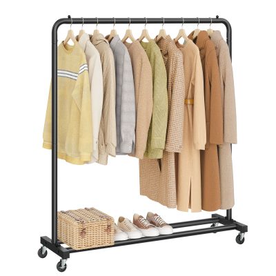 Ruhaszárító kocsi, gurulós ruhatartó, 2 zárható kerékkel, tintafekete