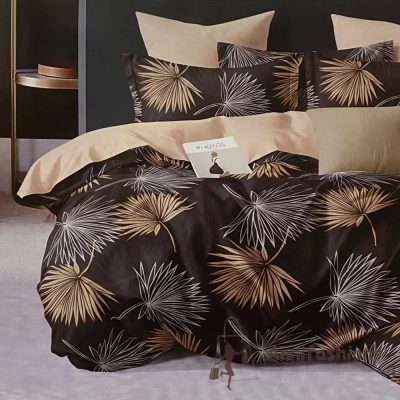 Elegáns fekete–bézs leveles ágyneműhuzat garnitúra