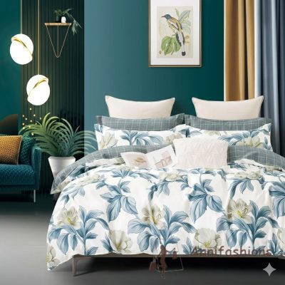 Azúrkék virágmintás 7 részes ágyneműhuzat garnitúra