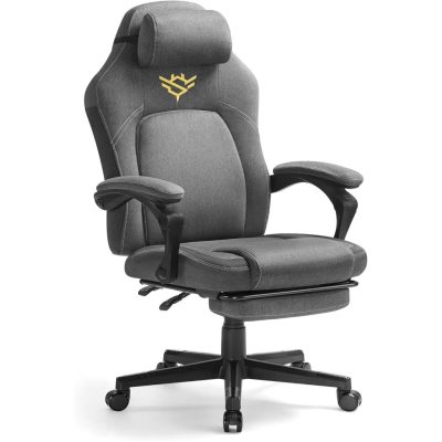 Ergonomikus gamer szék lábtartóval, állítható, galambszürke párnával