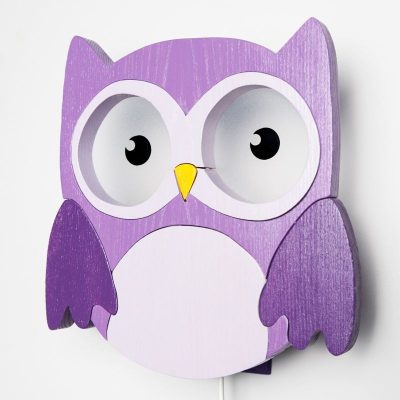 Bagoly lila falilámpa - gyereklámpa fából
