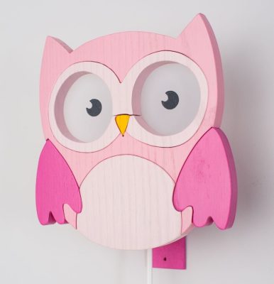 Bagoly pink falilámpa - gyereklámpa fából