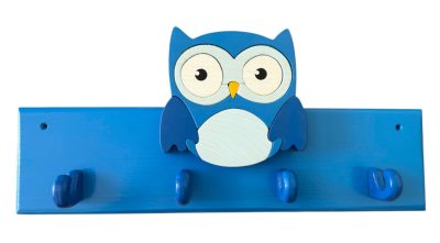 4 akasztós fa gyermekfogas bagoly dísszel, kék