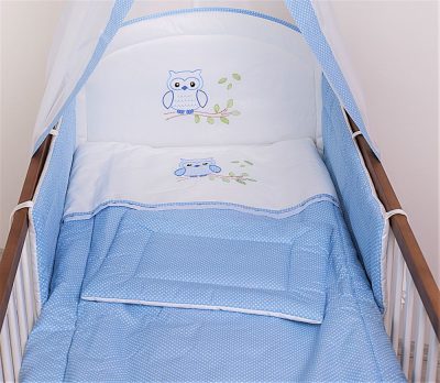 3 részes babaágynemű szett - Lulu bagoly Kék pöttyös 