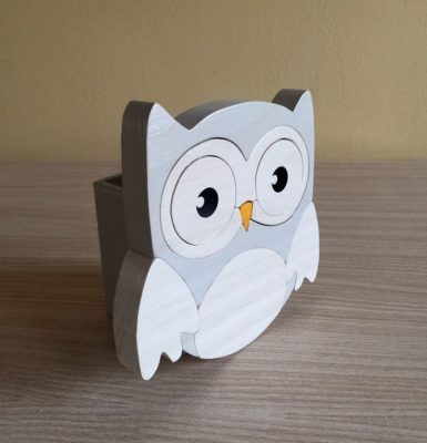 Bagoly ceruzatartó, fehér