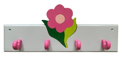 Virágos 4 akasztós gyermek fogas, fából 