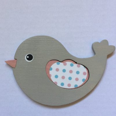 Madárka bútordísz, szürke-rózsa 