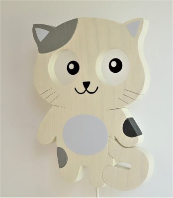 Cicás fali lámpa, FOLTOS , fehér - szürke foltokkal gyereklámpa fából