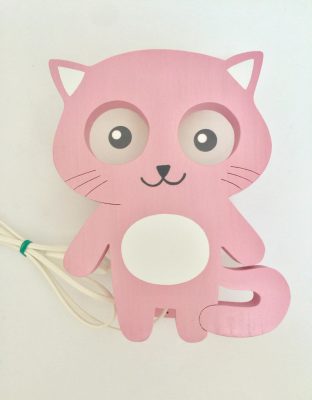 Cica falilámpa, puncs - gyereklámpa fából